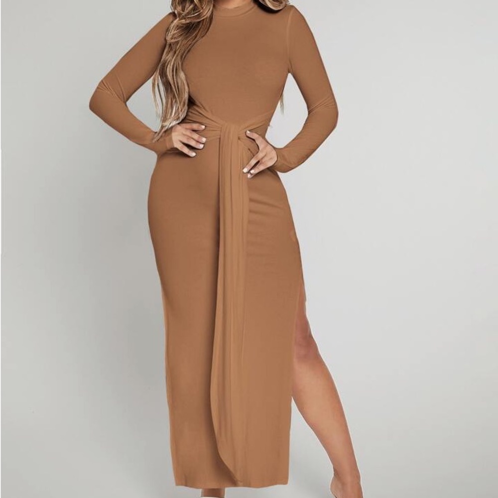 Solid Split Thigh Tie Front Dress - image 2